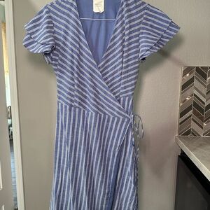 Harper Blue and White Striped Midi Dress